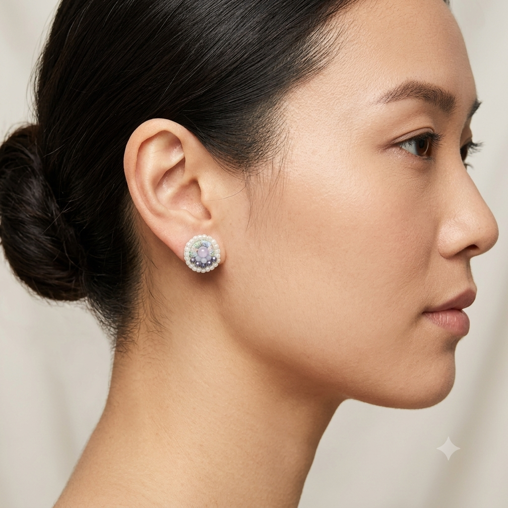 Handmade Purple Agate & Hematite Stud Earrings