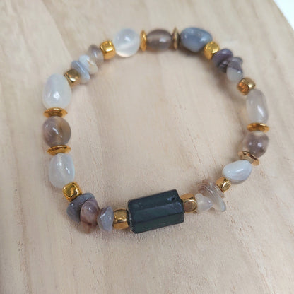 Ultimate Protection: Agate And Black Tourmaline Bracelet