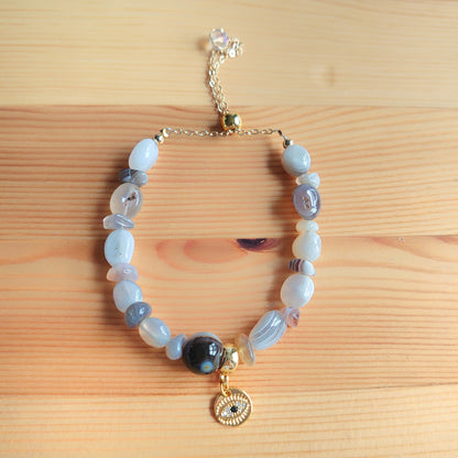 I Am Protected: Agate With Evil Eye Charm Bracelet