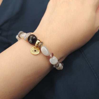 I Am Protected: Agate With Evil Eye Charm Bracelet