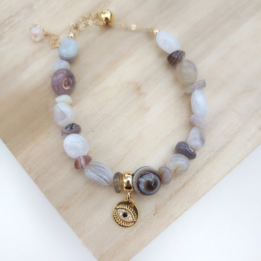 I Am Protected: Agate With Evil Eye Charm Bracelet