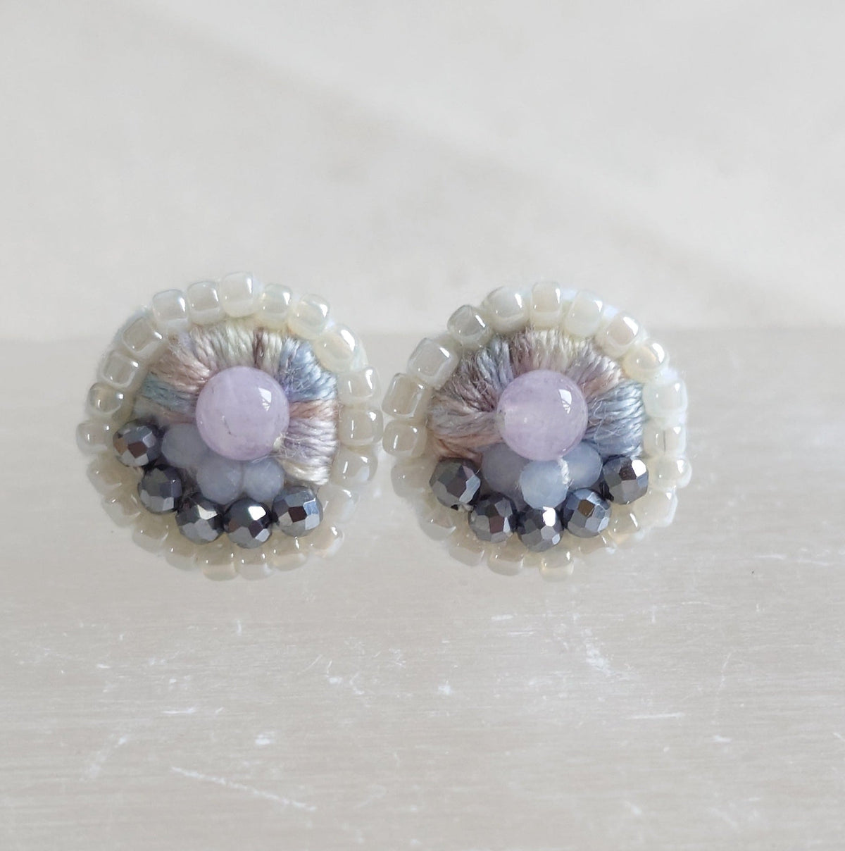 Handmade Purple Agate & Hematite Stud Earrings