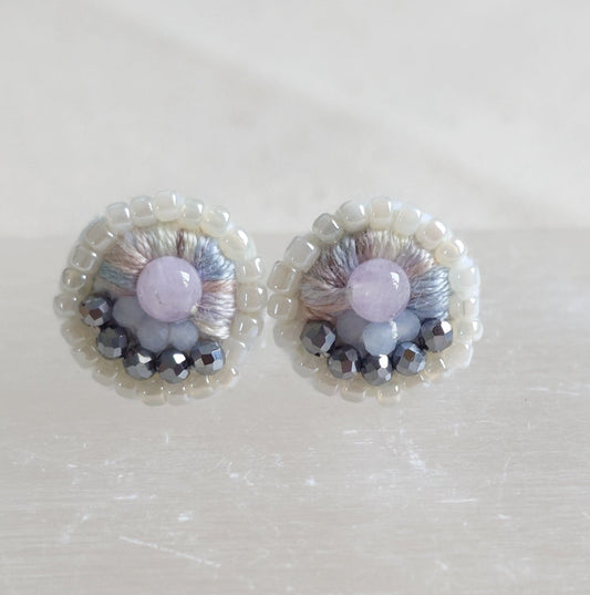 Handmade Purple Agate & Hematite Stud Earrings