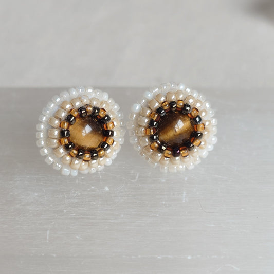 Tiger Eye and Seed Bead Stud