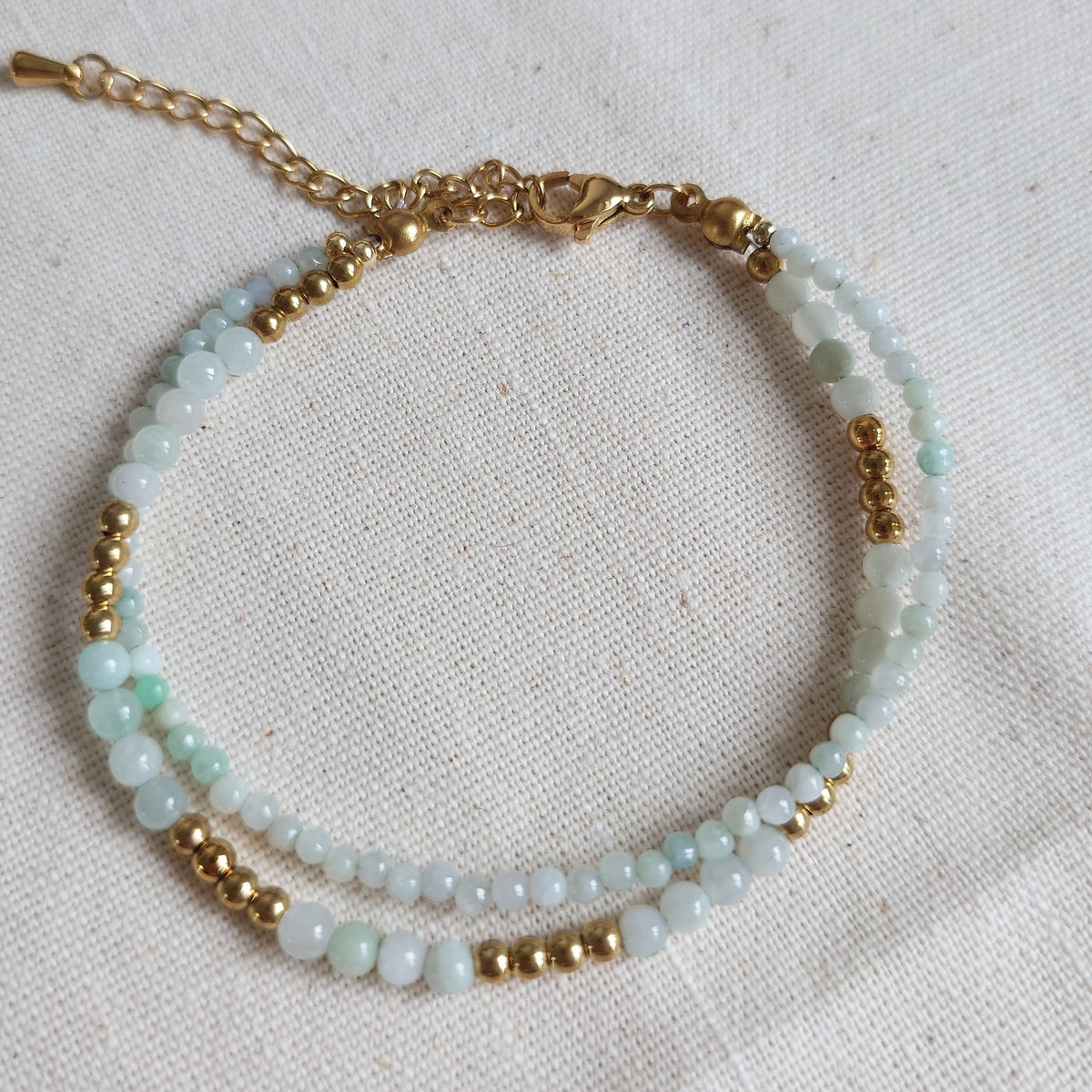 Layered Jade & 18K Gold Plated Accent Bracelet